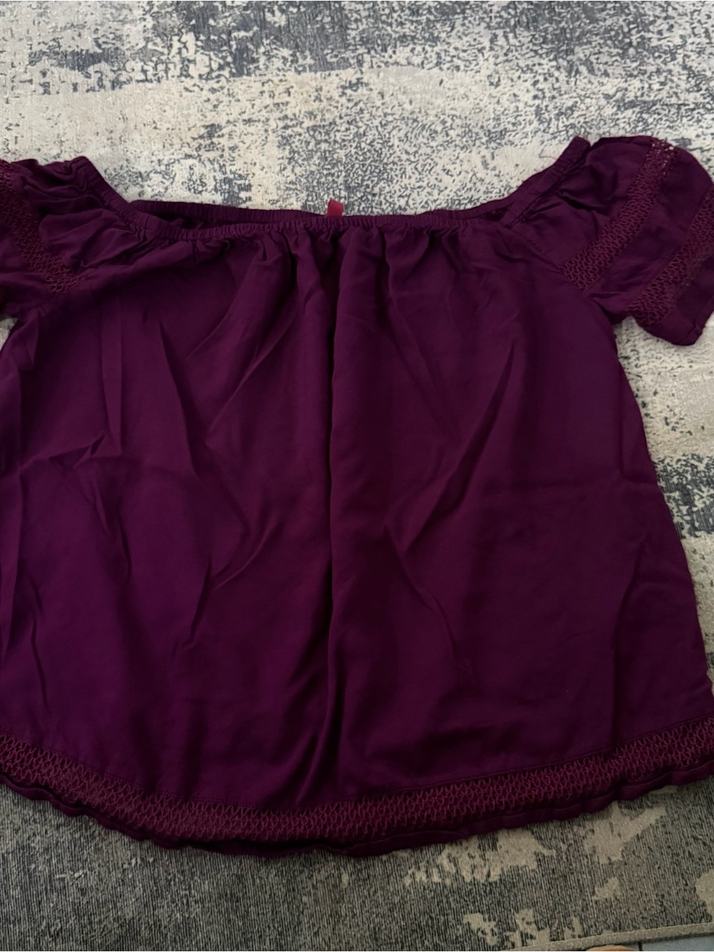 SO Off-Shoulder Crochet Trim Blouse in Deep Plum